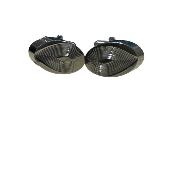 Vintage Large Silver Oval Cuff Links - Picture 2 of 4